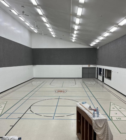 Gymnasium after — two-tone grey with wainscot